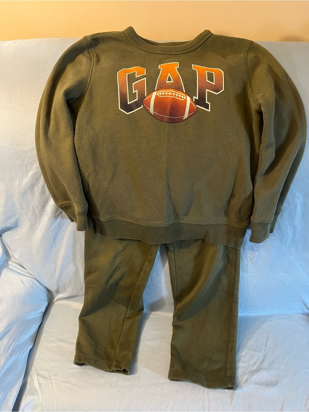 GAP Olive Green Kids Sweatpants & Sweatshirt Set with Football Logo